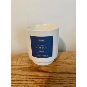 Olivina Cozy Fireside 17 Oz Ceramic Soy Candle Essential Oils New Reusable Plant